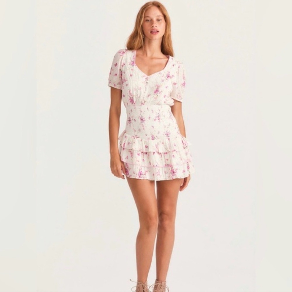 LOVESHACKFANCY KEELIN DRESS SIZE SMALL *MAGENTA WHITE*